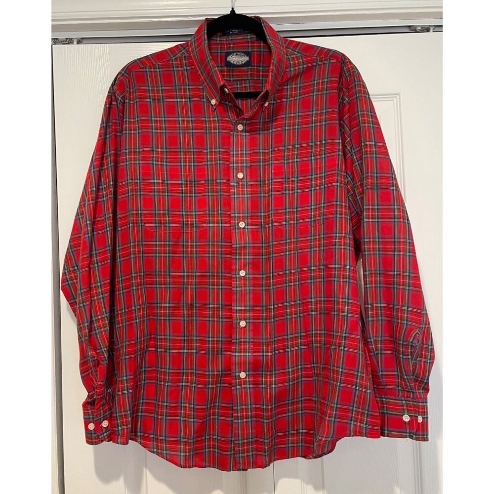 Vtg Towncraft Mens Red Plaid Button Down Shirt‎ Size L Indie Grunge 90s Staple